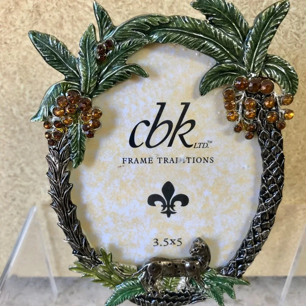 CBK Ltd Metal Enamel Rhinestone Palm Tree Picture Photo Frame New NIB 3.5